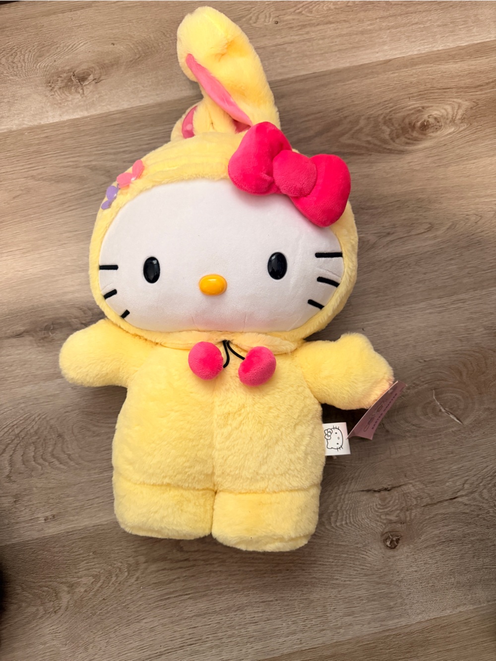Hello Kitty Yellow Plush with Bright Pink Bow and Cherry Accents